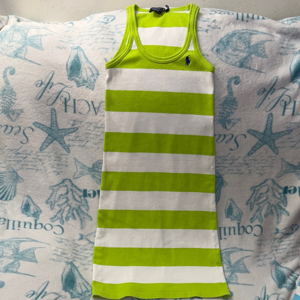 Ralph Lauren Sport Lime Green & White Striped Tank Dress Size XS